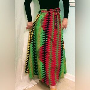 African Caribbean Boho Geometric Multicolor 100% Cotton Long Maxi Skirt Pockets